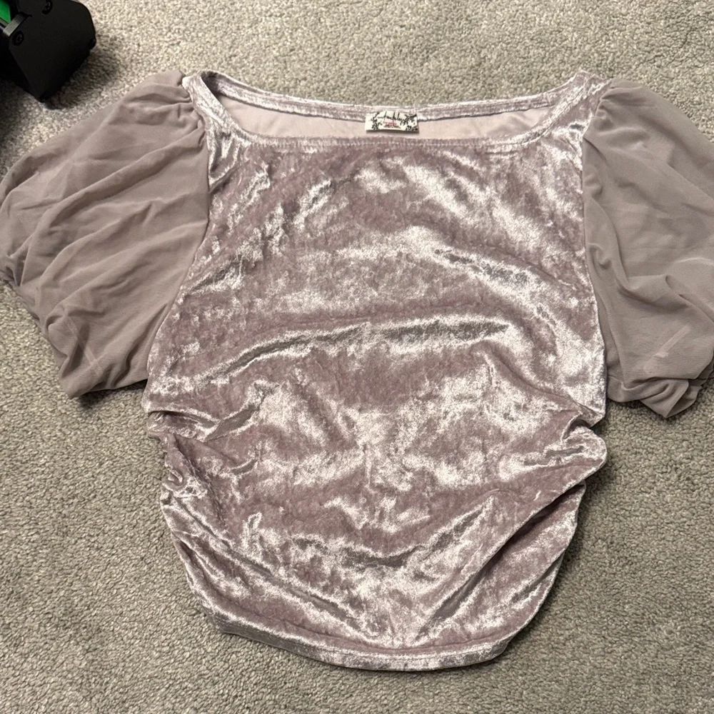 Free People Velvet Puff Sleeve Top in Soft Purple